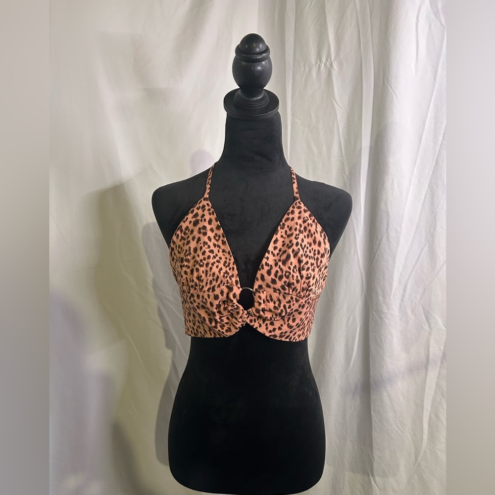 Leopard Print Tie Top Crop Top Princess Polly size 4 Adjustable festival